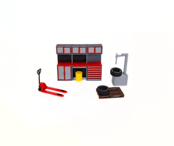 1:43 Scale Workshop Diorama Accessories Set Garage Interior with Tools Equipment