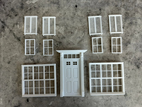Diorama model building parts 1:18 scale Entry door and House windows