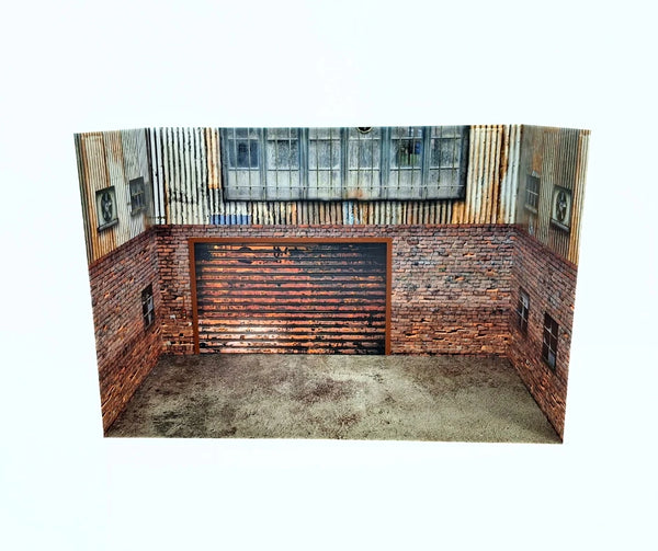 1:18 Scale Industrial Garage Diorama Display – Urban Brick Workshop Scene 1/18