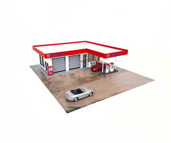 1:64 Scale Gas / Petrol Station Diorama Kit – Premium Model Car Display Scene