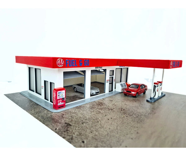 1:64 Scale Gas / Petrol Station Diorama Kit – Premium Model Car Display Scene