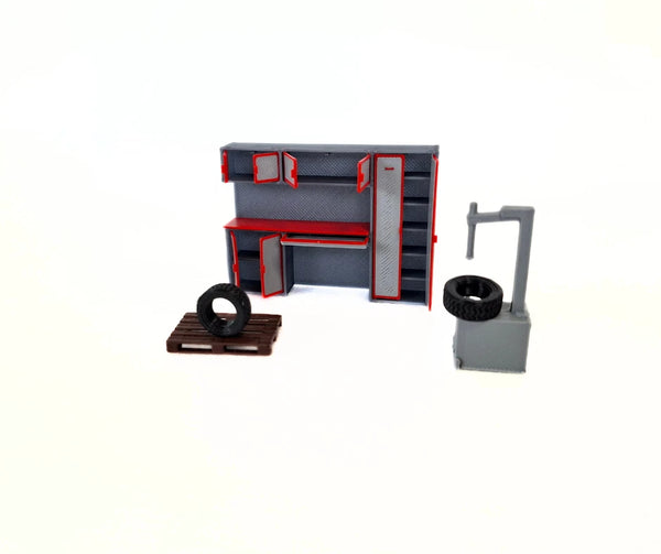 1:43 Scale Model Car Workshop Diorama Accessories - Garage Interior Furniture