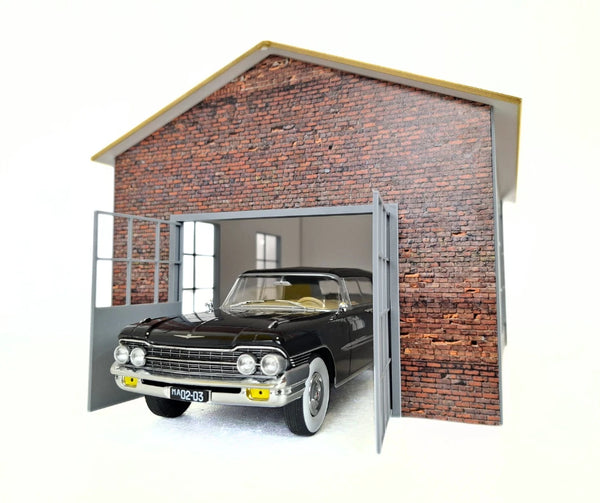 Brick Garage Diorama Kit – 1:24 Scale Diecast Model Car Display Building 1/24