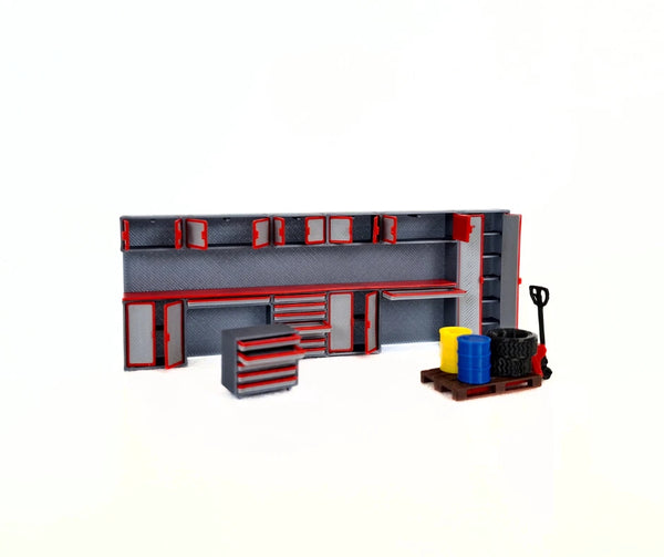 1:43 Scale Model Car Workshop Diorama Parts / Garage Interior Tools Cabinet Set