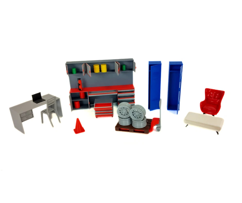 1:18 Scale Garage Diorama Accessory Set – Cabinet Lockers Furniture & Tools 1/18