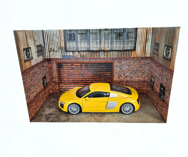1:18 Scale Industrial Garage Diorama Display – Urban Brick Workshop Scene 1/18