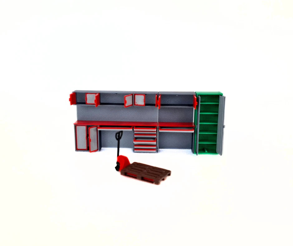 1:43 Scale Workshop Diorama Furniture Set – Modular Garage Cabinets Accessories