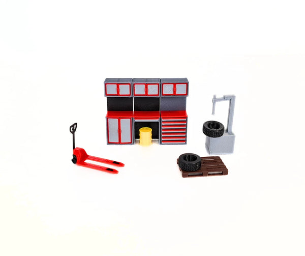 1:43 Scale Workshop Diorama Accessories Set Garage Interior with Tools Equipment