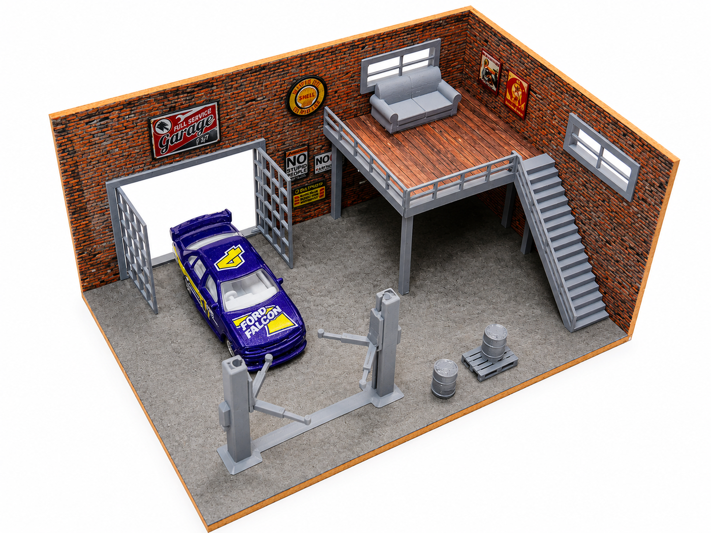 Two floor brick garage Diorama model kit Model car display Scale 1:60 - 1:64