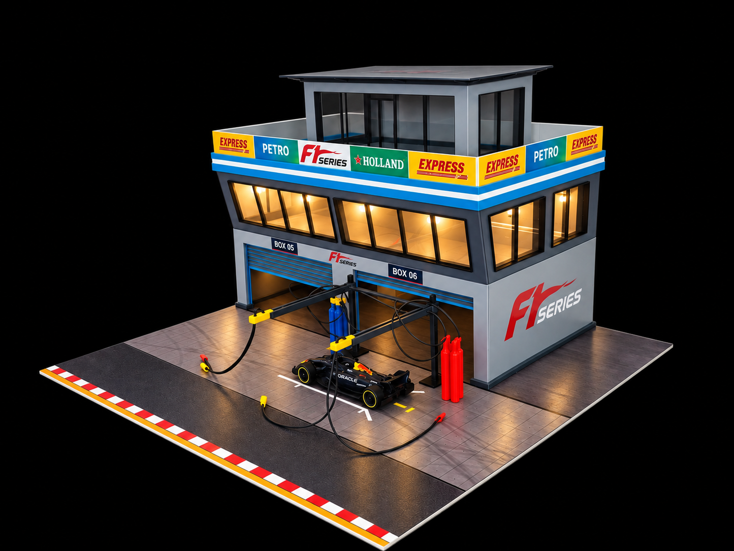 1:64 Scale Diorama City Pit Stop Garage Building Set – Model Car Racing Display
