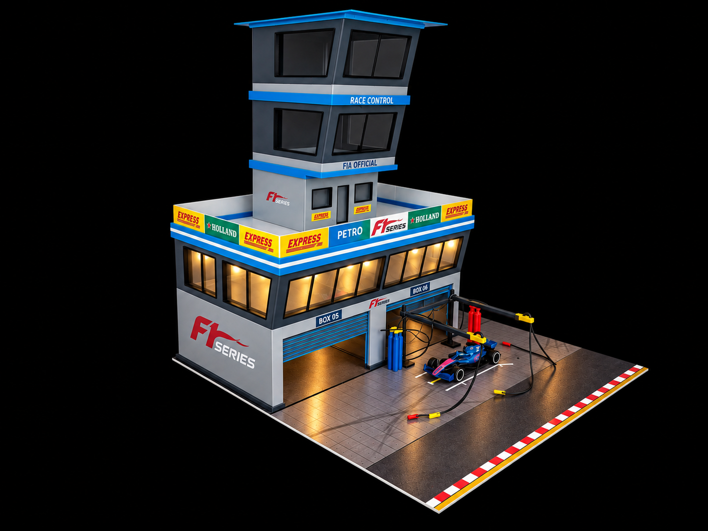 1:64 Scale Diorama City Pit Stop Garage Building Set – Model Car Racing Display
