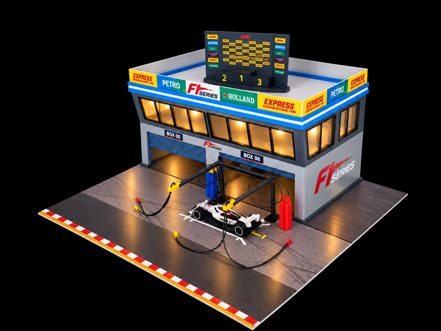 1:64 Scale Diorama City Pit Stop Garage Building Set – Model Car Racing Display
