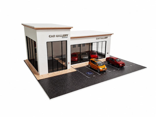 1:64 scale modern car showroom diorama kit with parking lot for diecast cars