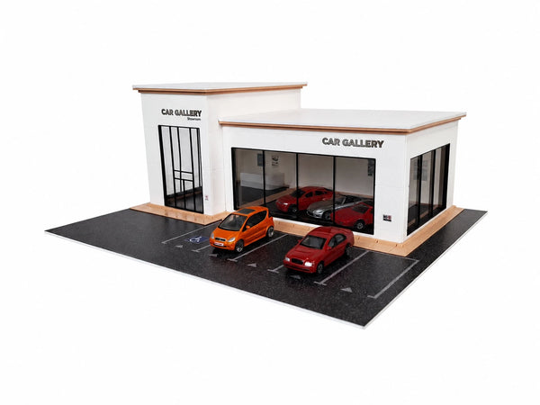 1:64 car showroom diorama with reception area and model car display space