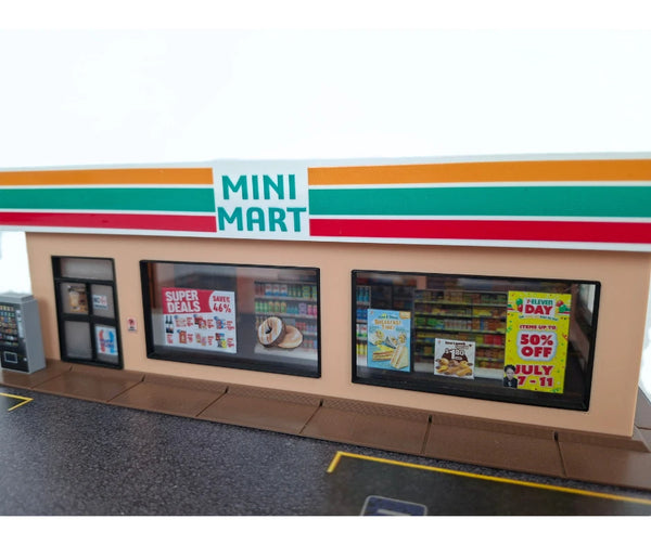 1:64 scale model store diorama with realistic parking area and storefront