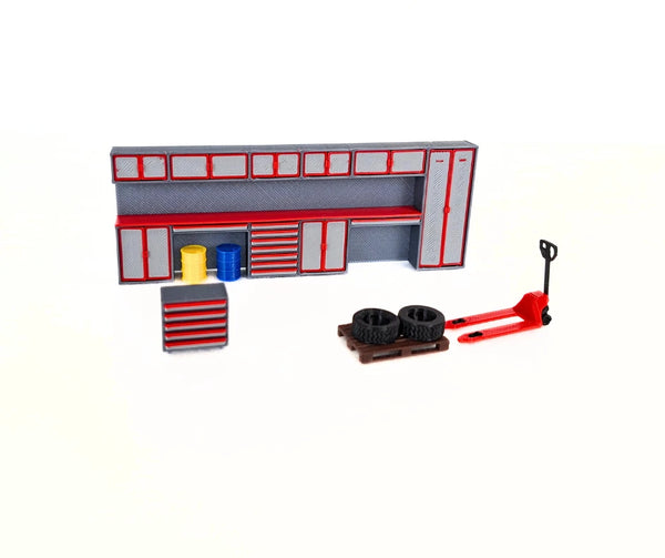 1:43 Scale Model Car Workshop Diorama Parts / Garage Interior Tools Cabinet Set