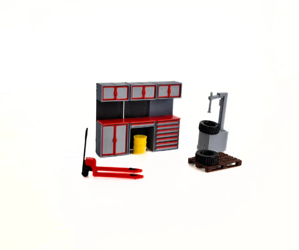 1:43 Scale Workshop Diorama Accessories Set Garage Interior with Tools Equipment
