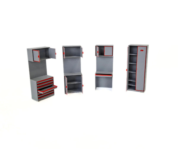 1:24 Scale Model Car Garage Furniture Set - Workshop Cabinets - Storage Units