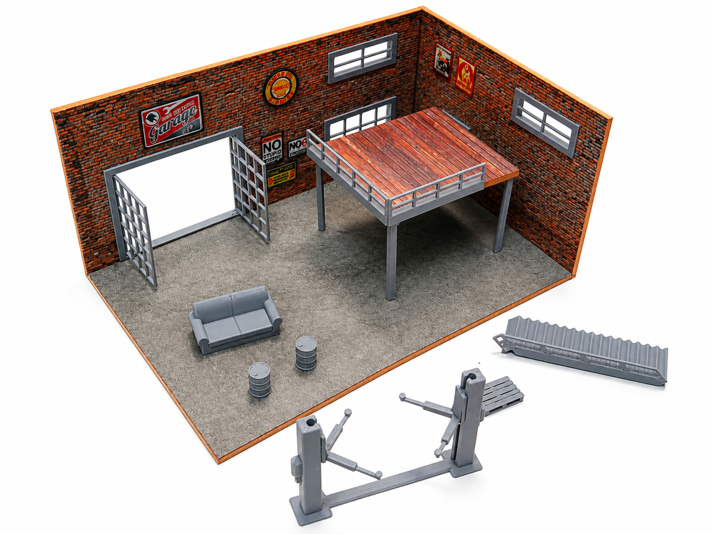 Two floor brick garage Diorama model kit Model car display Scale 1:60 - 1:64
