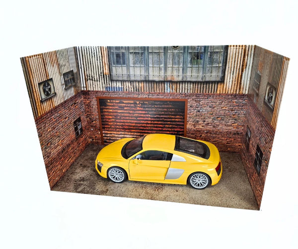 1:18 Scale Industrial Garage Diorama Display – Urban Brick Workshop Scene 1/18