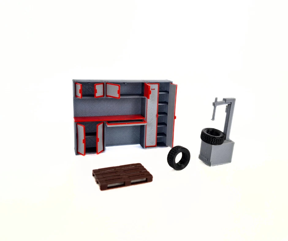 1:43 Scale Model Car Workshop Diorama Accessories - Garage Interior Furniture