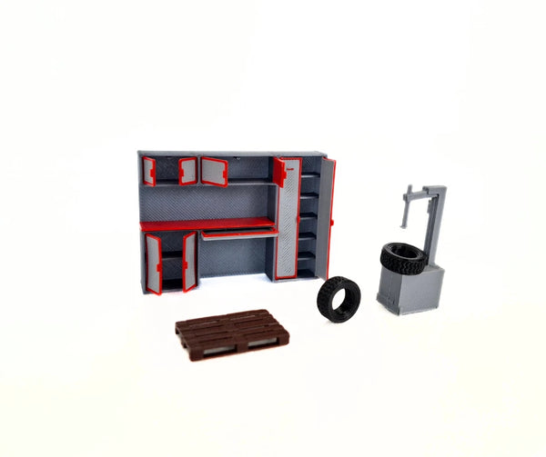 1:43 Scale Model Car Workshop Diorama Accessories - Garage Interior Furniture