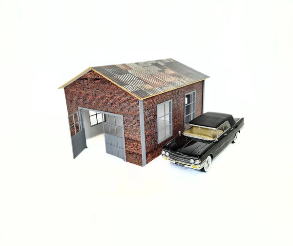 Brick Garage Diorama Kit – 1:24 Scale Diecast Model Car Display Building 1/24