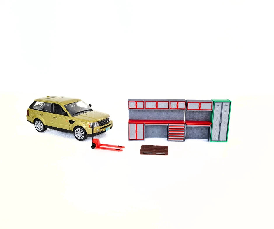 1:43 Scale Workshop Diorama Furniture Set – Modular Garage Cabinets Accessories