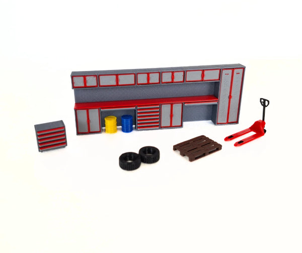 1:43 Scale Model Car Workshop Diorama Parts / Garage Interior Tools Cabinet Set
