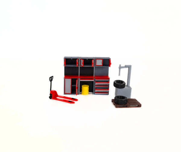 1:43 Scale Workshop Diorama Accessories Set Garage Interior with Tools Equipment