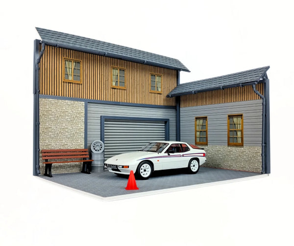 Realistic Model Car Auto Garage 1:18 Scale House Front Diorama Kit Display Scene