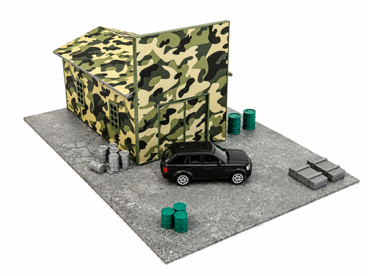 Military Car Garage Diorama – Scale 1:60–1:64 Display Diecast Vehicle Models