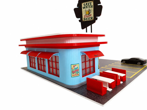 1:64 Scale American Diner Diorama Kit Restaurant Display Fast Food Building