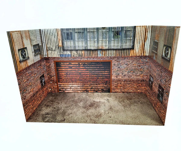 1:18 Scale Industrial Garage Diorama Display – Urban Brick Workshop Scene 1/18