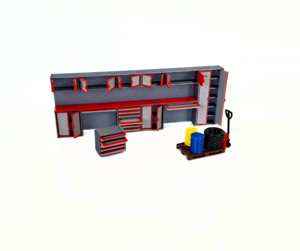 1:43 Scale Model Car Workshop Diorama Parts / Garage Interior Tools Cabinet Set