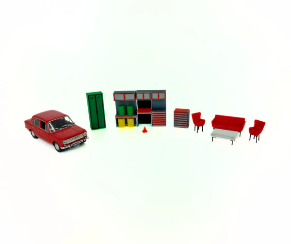 1:43 Scale Garage Furniture Set – Detailed Workshop & Auto Service Accessories
