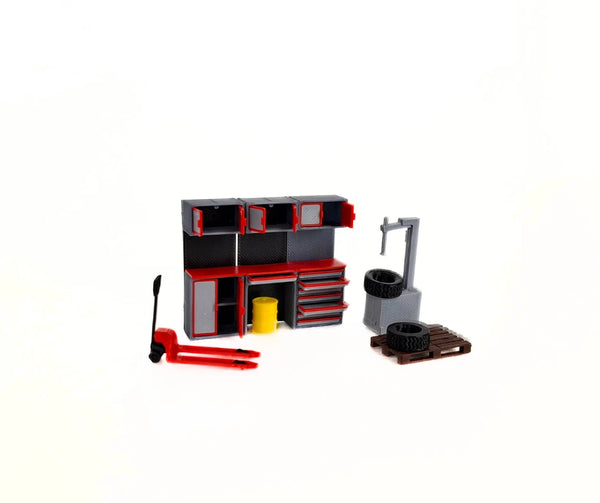 1:43 Scale Workshop Diorama Accessories Set Garage Interior with Tools Equipment