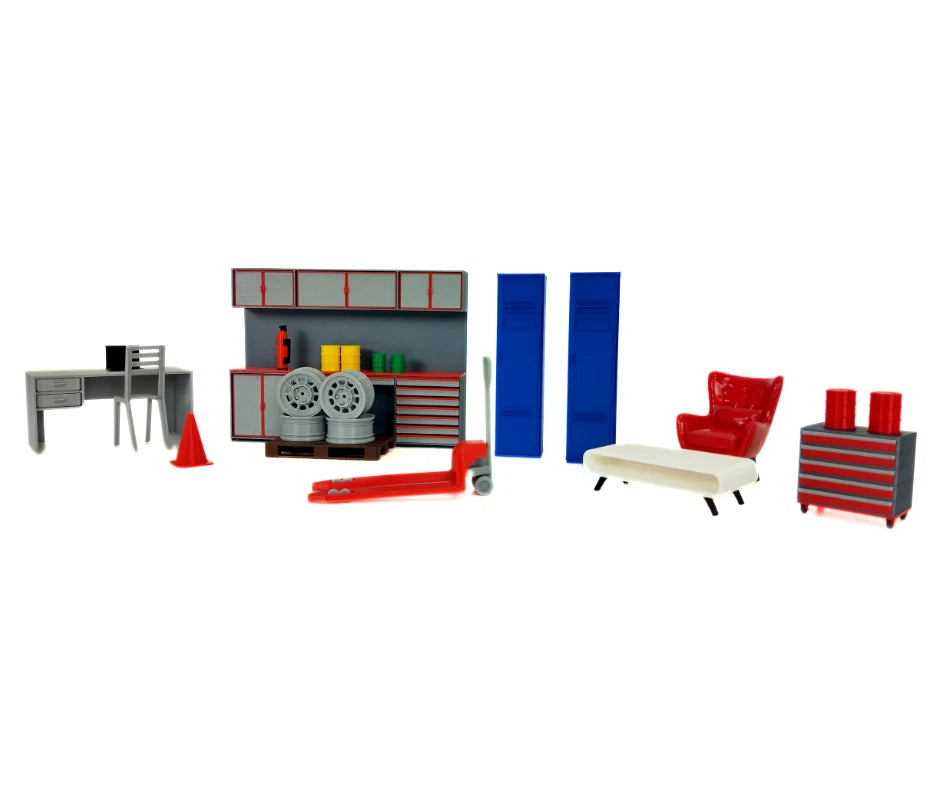 1:18 Scale Garage Diorama Accessory Set – Cabinet Lockers Furniture & Tools 1/18