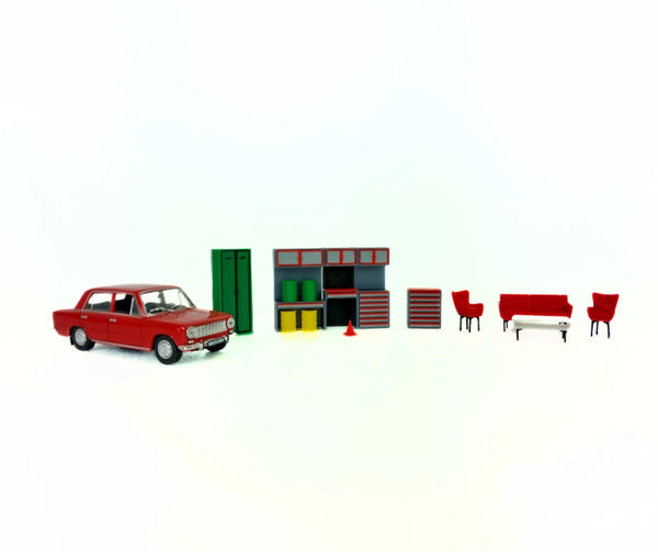 1:43 Scale Garage Furniture Set – Detailed Workshop & Auto Service Accessories