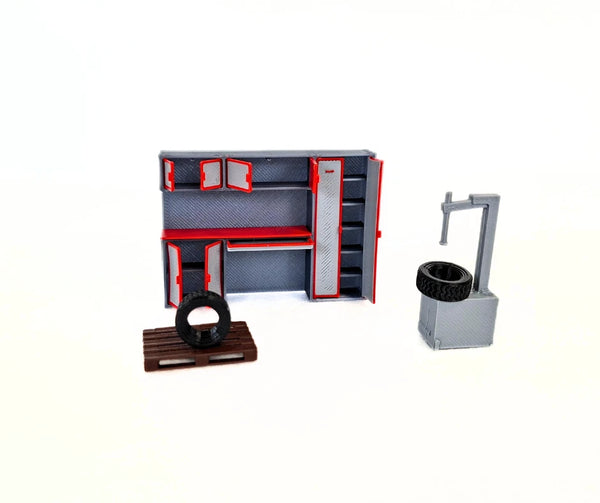 1:43 Scale Model Car Workshop Diorama Accessories - Garage Interior Furniture