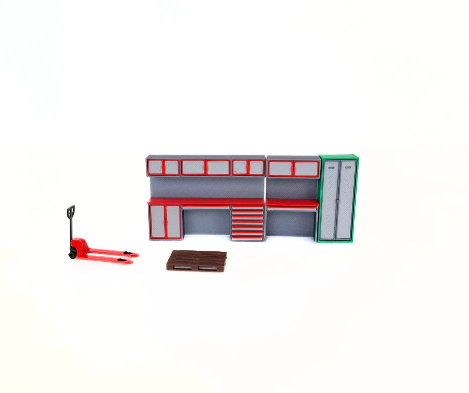 1:43 Scale Workshop Diorama Furniture Set – Modular Garage Cabinets Accessories