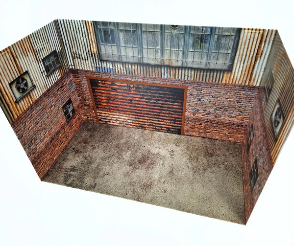 1:18 Scale Industrial Garage Diorama Display – Urban Brick Workshop Scene 1/18