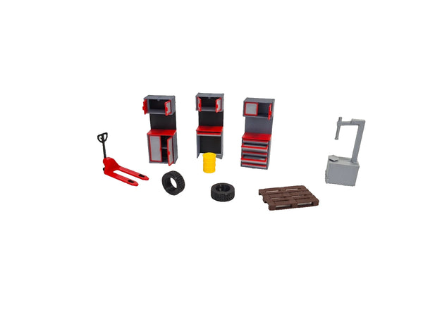 1:43 Scale Workshop Diorama Accessories Set Garage Interior with Tools Equipment
