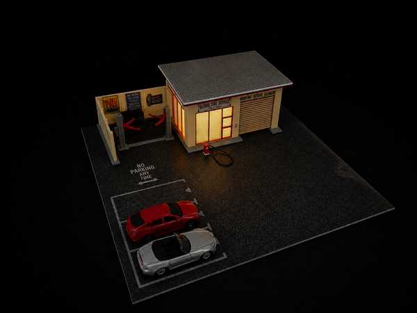 Premium plastic 1:64 auto repair garage diorama for diecast car display