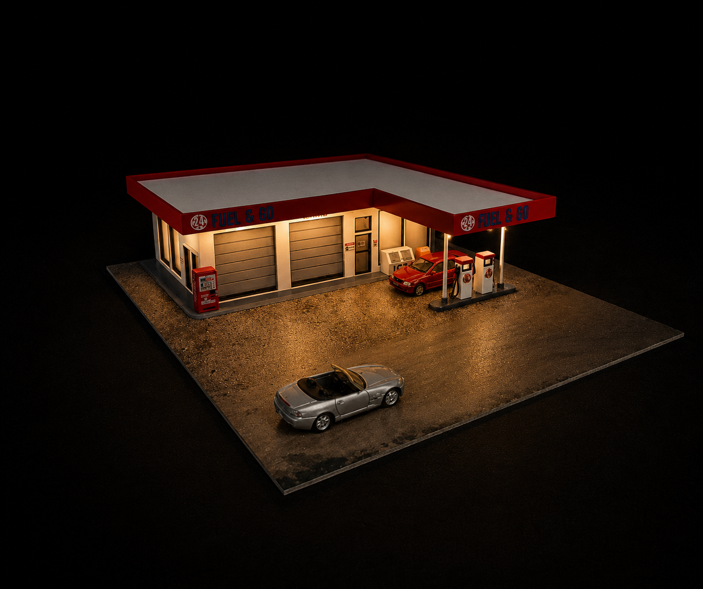 1:64 gas station diorama building for diecast model car display