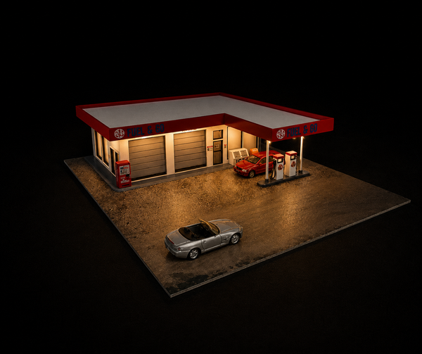 1:64 gas station diorama building for diecast model car display