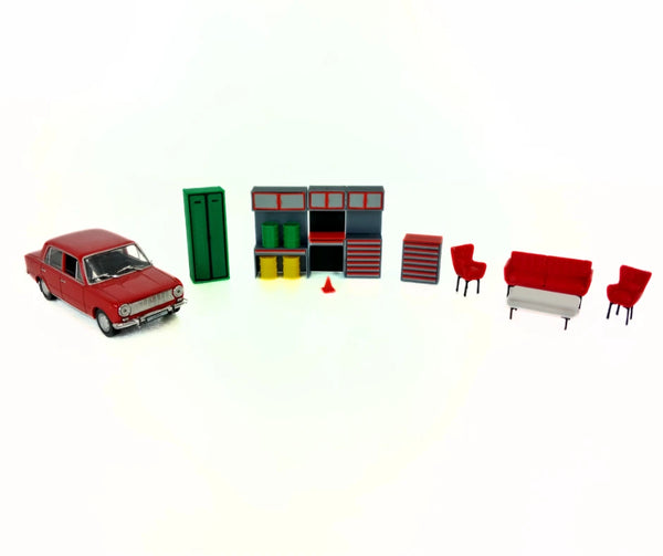 1:43 Scale Garage Furniture Set – Detailed Workshop & Auto Service Accessories