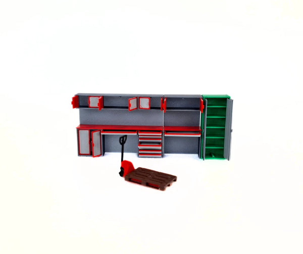 1:43 Scale Workshop Diorama Furniture Set – Modular Garage Cabinets Accessories