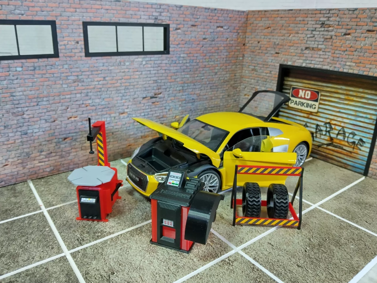Tyre service equipment Tire shop tools 1:18 scale Model car display decoration