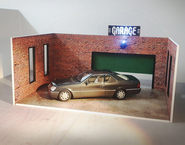 Brick service garage with different doors. Scale 1:18.